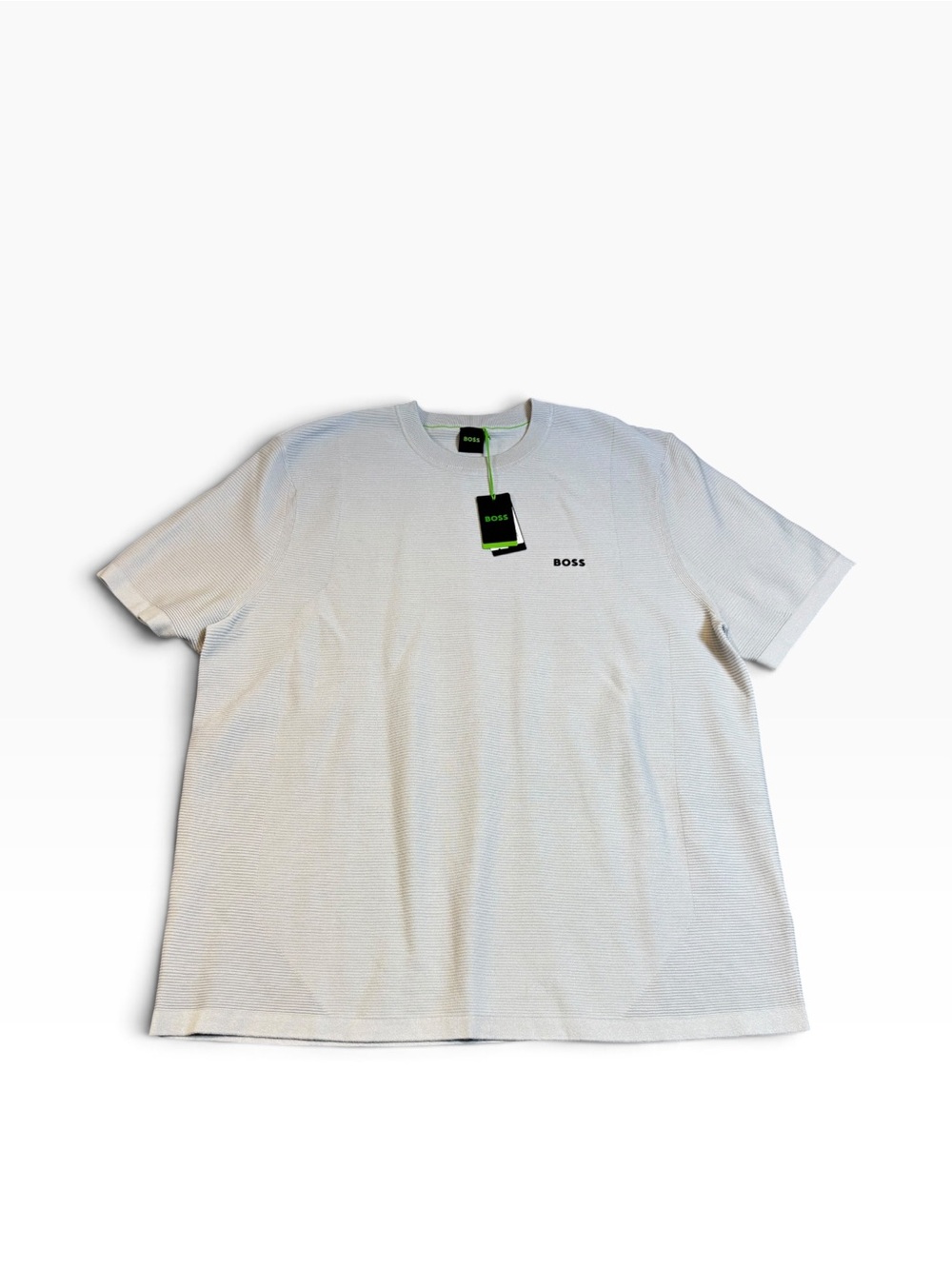 BOSS Men's Micro Stripe Crewneck T-Shirt White Gray Logo Tee XL NWT 24x28